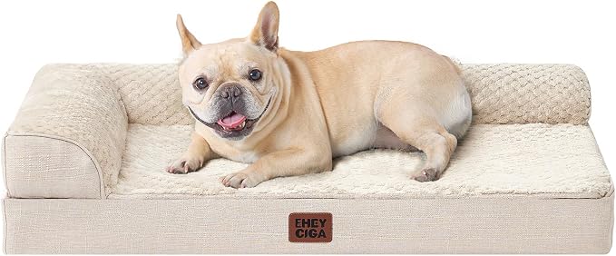 EHEYCIGA Orthopedic Dog Bed Medium Size, Memory Foam Dog Bed, Beige | Small Dog Sofa with Washable Removable Cover, Waterproof Pet Couch for Crate with Nonskid Bottom, 30x20x6