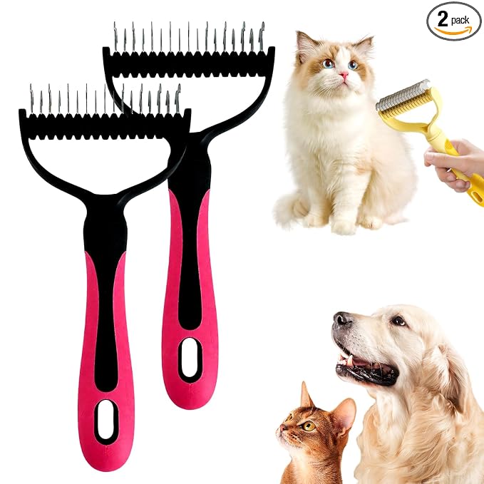 Double-Sided Pet Grooming Brush for Dogs and Cats, 2026 New Dog Deshedding Brush, Dematting Comb Removes Tangles Knots and Loose Fur, Ergonomic Pet Grooming Tool (Red*2)