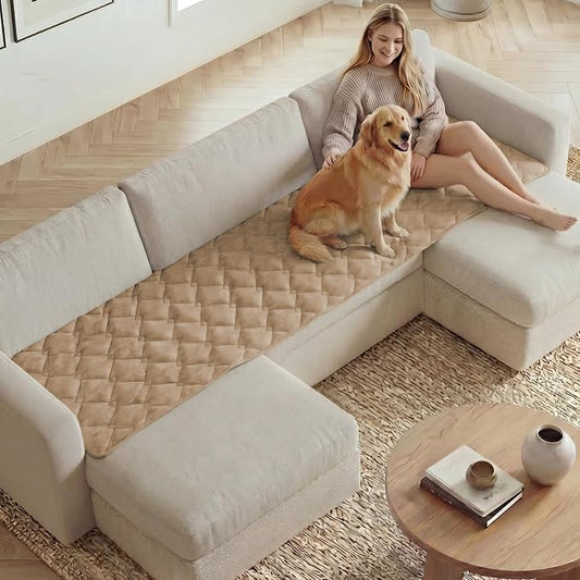 H.VERSAILTEX Chenille Couch Cover for Dogs Washable Soft Fuzzy Sofa Covers for 3 Cushion Couch Sectional Sofa Cover Thick Pet Couch Cover Protector Non-Slip Dog Bed Cover(Khaki, 28" x 102")