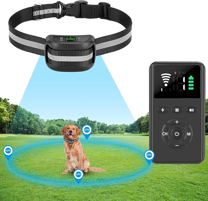 2 in 1 GPS Wireless Dog Fence with Remote Training, Radius from 33 Yards to 1083 Yards, Electric Pet Containment Fence System, IPX6 Waterproof, Beep Vibration Shock, for Dogs 18+ Lbs