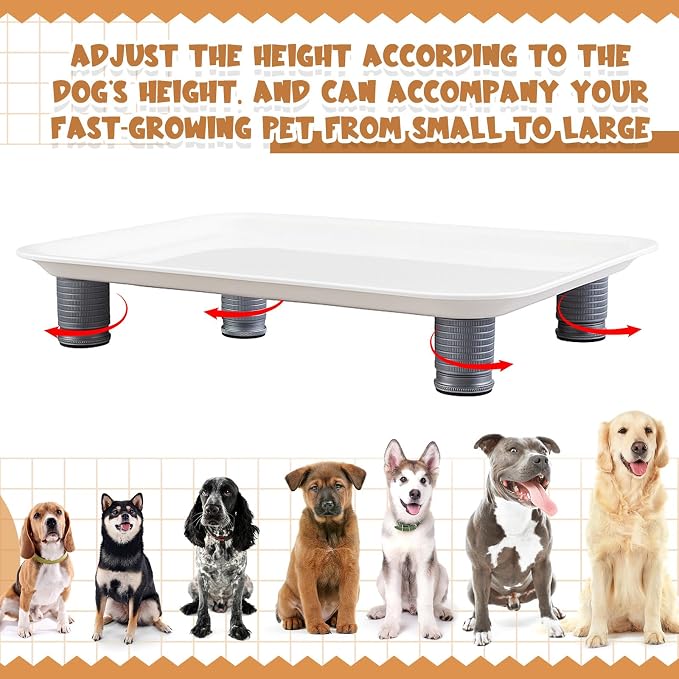Marsui Ant Proof Pet Food Tray, Waterless Raised Cat Dog Bowl Stand with Adjustable Legs, No-Fill Physical Barrier for Indoor Feeding Station, Kitchen Sweets and Trash Area(43mm-75mm,White)