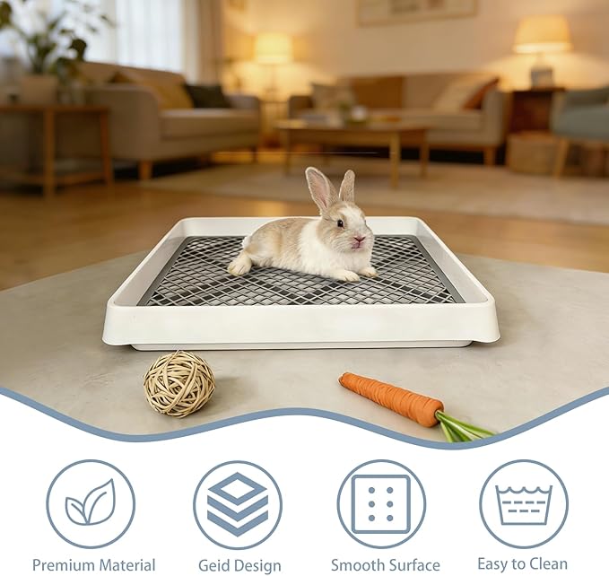 kathson Rabbit Litter Box, Bunny Potty Trainer Tray Guinea Pig Litter Box with Grid, Small Animal Toilet for Bunny Guinea Pigs Ferret Chinchilla Cats