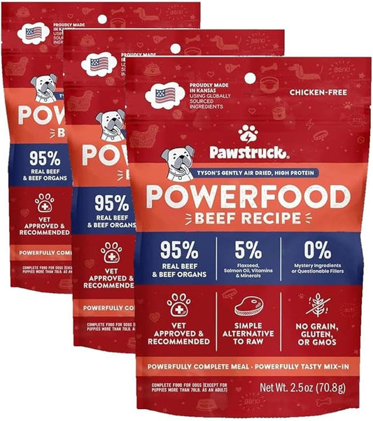 Pawstruck Air Dried Dog Food with Real Beef, Grain Free, Made in USA, Non-GMO, Vet Recommended, High Protein Limited Ingredient Full-Feed, All Breeds & Ages, 2.5oz Trial Bag (Pack of 3)