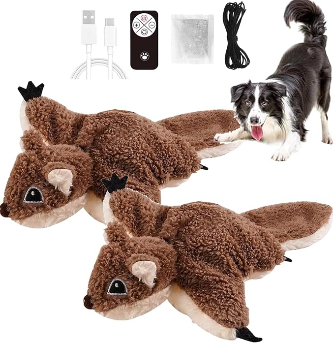 Flying Bat Dog Toy, 2026 New Flying Bat Toy for Dogs, Flapping Wings Interactive Pet Toy with Chirping Engages Cats and Dogs, Detachable Usb Rechargeable, Hanging and Ground Play ，Sugar Glider：2PCS