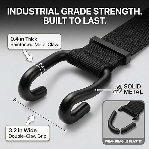 Raccoon Proof Trash Can Lid Lock Strap - Heavy Duty Metal Hooks Garbage Can Lock for Animals, Dogs, Bears - Adjustable Universal Fit, Easy-Pull Handle for Clean Hands, No Drilling - 1 Pack