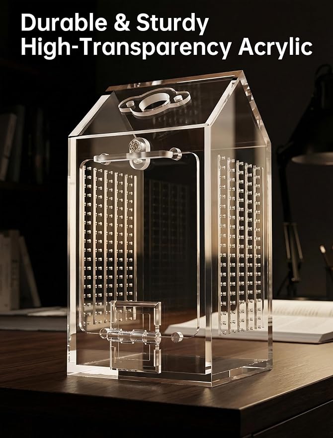 NiHome Clear Acrylic Jumping Spider Enclosure, Tarantula Terrarium, Acrylic Praying Mantis Enclosure, Magnetic Front Opening Door & Feeding Port, Escape-Proof Reptile Habitat,1.5mm Ventilation Holes