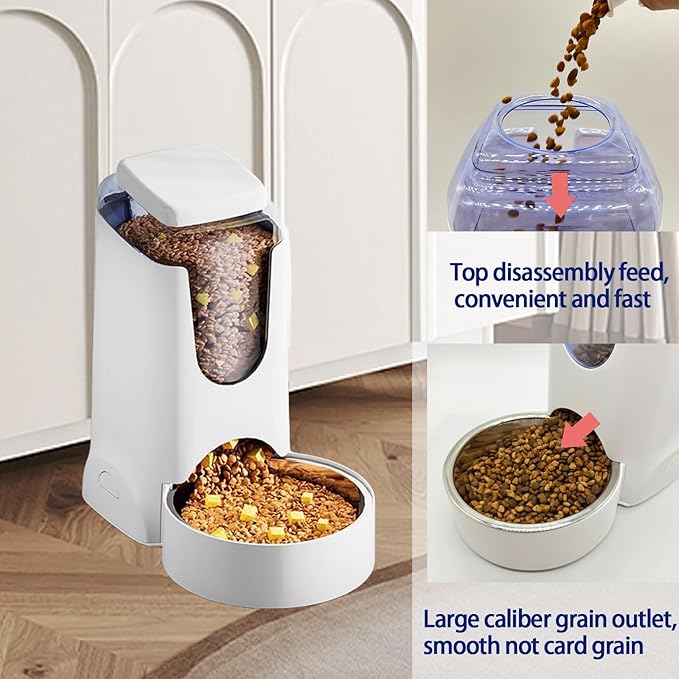 Distributeur automatique de nourriture et d'eau Hamiledyi Pets 2,8 L et 4 L avec gamelle en acier inoxydable pour chiens et chats de taille moyenne et grande (blanc)