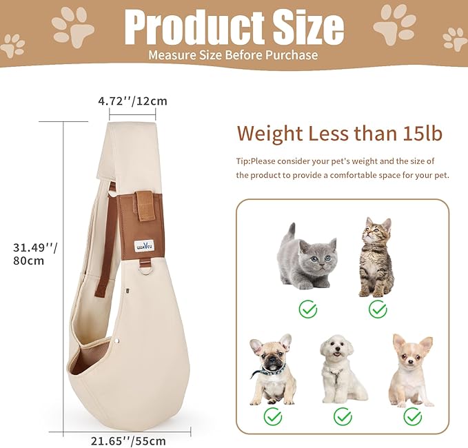 Wakytu Dog Sling Carrier for Small Dogs,Front Dog Carrier | with Adjustable Strap,Hands Free Pet Bag for Chest - Suitable for Puppy, Small Dogs, and Cats for Outdoor Travel,15 lbs