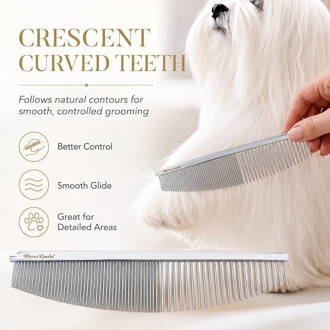 Warren London Copper Crescent Comb 6.5 Inch – Professional Dog Grooming Detail Comb with Curved Teeth – For Face, Legs, Tail, Ears, Paws, Mats, Tangles & Finishing – For Groomers & Pet Owners
