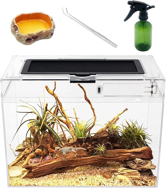 Reptile Growth Mini Reptile Terrarium,12" x 7"x 9" Reptile Tank with Full View Visually Appealing，for Insect，Fish，Tarantula，Hermit crab，Jumping spider，Iguana，Tortoise，Leopard Gecko，Frog，Bearded dragon