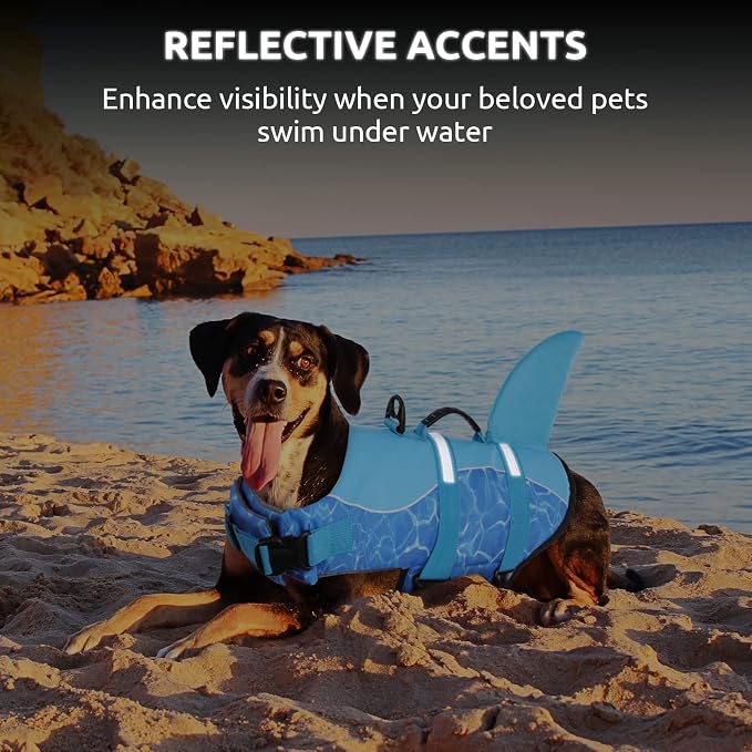 Shark Dog Life Jacket, High Buoyancy Swimming Vest, Adjustable Easy-On Dog Life Jackets for Dogs (Blue, XS)