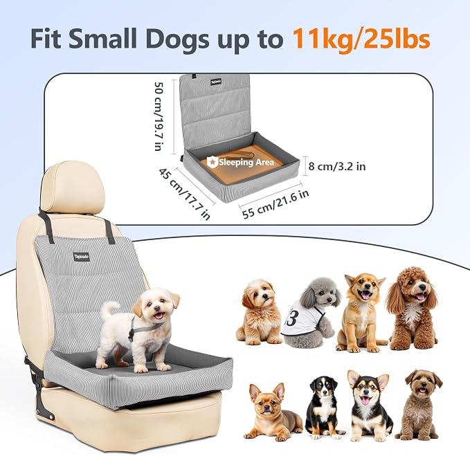 Dog Car Seats for Small Dogs, Detachable Soft Cotton Cushion, Comfort Pet Travel Dog Bed, Puppy Car Seat with Adjustable Secure Straps, Under 25lbs, Black