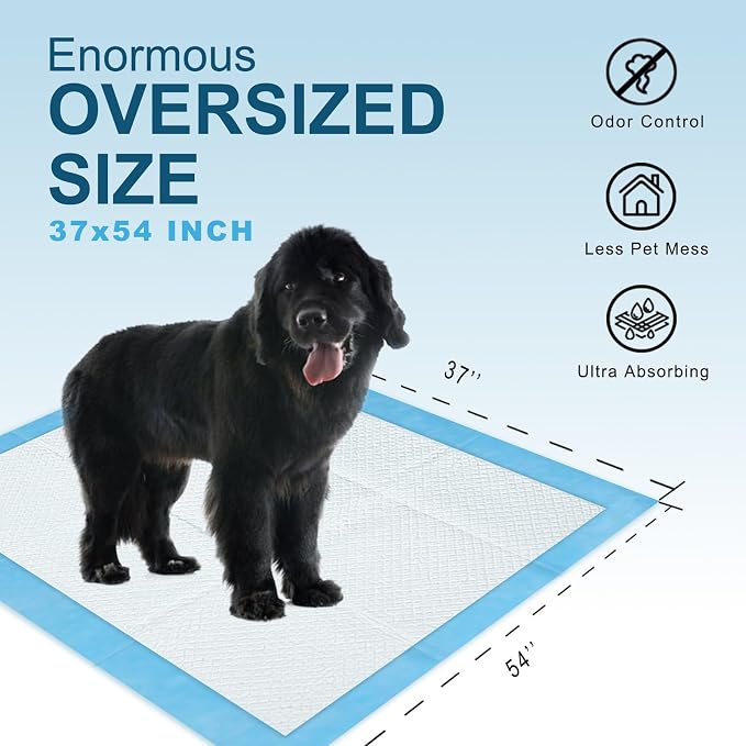 Boscute Enormous Size 54"x37" Pee Pads for Large Dogs, Heavy Absorbent Quick Dry Disposable Puppy Pee Pads, Thicken Strong Leak-Proof Backing Disposable Dog Pads