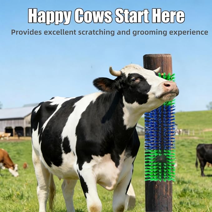 Livestock Scratching Brush 4 Pack, Itch Relief Goat Scratching Post | Wear-Resistant Nylon Bristles, 16 Heavy-Duty Screws, Horse & Goat Scratching Post for Large Herds, Cows, Goats, Sheep, Pigs