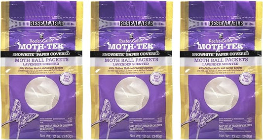 Moth-Tek Snowhite Lavender Scented Moth Ball Packets 12 oz (3)