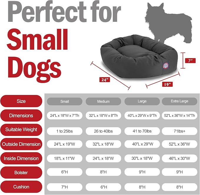 Majestic Pet Bagel Calming Dog Bed, 24 Inch Small, Round, Washable, Gray | Cozy Soft Fluffy Donut Pet Bed with Spine Support for Head Rest – Anti-Anxiety Comfort for Puppies & Dogs, 24x19x7 Inches