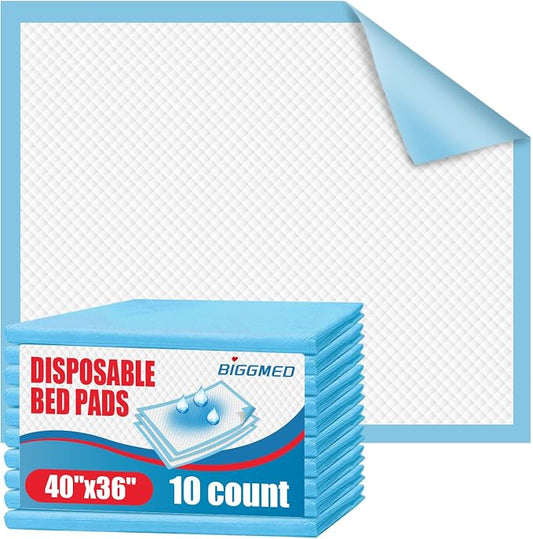 BIGGMED Tear-Resistant Incontinence Bed Pads 40'' x 36'' 130Gram | Extra Large, Heavy Duty, Disposable Underpads Chucks Pads, For Adults, Kids & Elderly