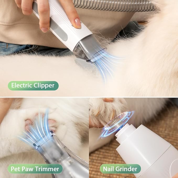 Afloia 6-in-1 Dog Grooming Vacuum Kit, Pet Clipper & Nail Grinder, Green | All-in-one grooming covers brushing, clipping, trimming and nail care, 1.5L dust cup, 3 suction levels, low-noise comfort