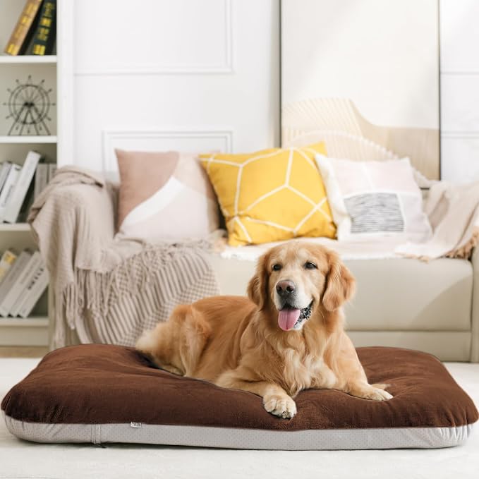 Magic Dog Super Soft Large Dog Bed Pad Mat Orthopedic Pet Beds 30 Inch Washable Anti Slip Dog Sleeping Mattress with Removable Cover, Dark Brown M