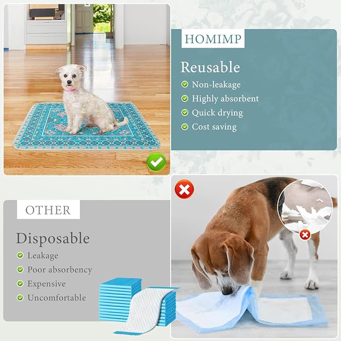 Homimp Guinea Pig Cage Liners, 2 Pack Washable Pee Pads for Dogs, Waterproof & Leakproof Puppy Pee Pads, Super Absorbent Reusable Bedding with Anti-Slip Backing for Rabbit,Bunny,Hamster, Blue, 24"x47"
