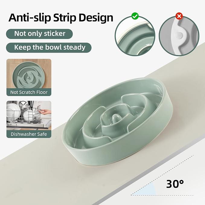 Havniva Elevated Slow Feeder Dog Bowls, Ceramic Dog Bowl Slow Feeder | 1.6 Cups Raised Slow Feeding Bowl for Medium Breed, Puzzle Dog Food Bowl with Wooden Stand, Non-Slip, Anti-Choking