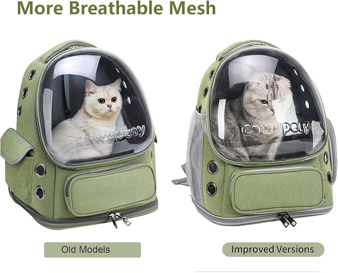 Cawypety Cat Backpack Carrier, Breathable Cat Carrier Large Space Bubble Pet Backpack for Kitty Small Dog up to 15lbs, Transparent & Foldable Pet Carrier for Travel Hiking | Breathable Mesh Cat Backpack Transparent Foldable Pet Clear Carrier Portable f...