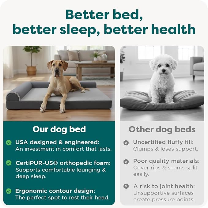 FurHaven Orthopedic Dog Bed for Large Dogs, L-Shaped Chaise Mattress, Egg Crate with a Solid Orthopedic Foam Base for Joint Support, Removable Washable Cover, Jumbo XL, Plush & Velvet, Sable Brown