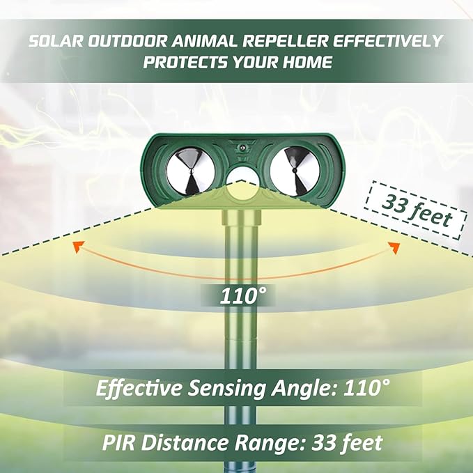 4 Pack Solar Ultrasonic Animal Repellent Outdoor Deer Repellent Devices Cat Repellent Motion Activated Raccoon, Dog, Deer Deterrent Waterproof for Yard, Farm, Garden
