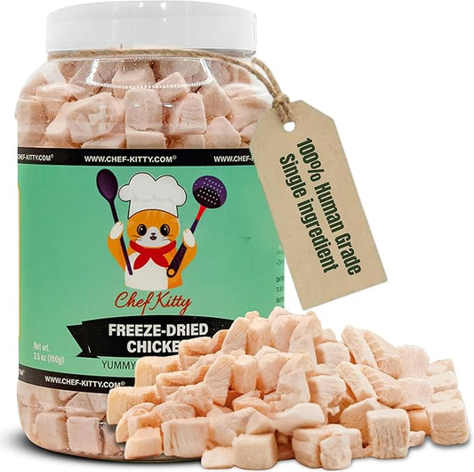 Freeze Dried Chicken Cat Treats | Healthy Dog Food Toppers 100% Human Grade | Single Ingredient, Grain Free Chicken Dog Treats | Inspected & Tested in USA | No Additives or Preservatives, 7.7 oz