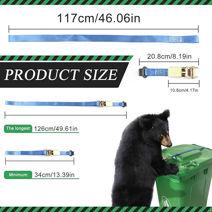 Trash Can Locks for Animals, Raccoon Bear Proof Trash Bin Lock, No Drilling - No Tools, Adjustable Trash Lock Strap, Keep Trash and Garbage Can Secure, Only Suitable for ONE-Handed Trash Cans Lid