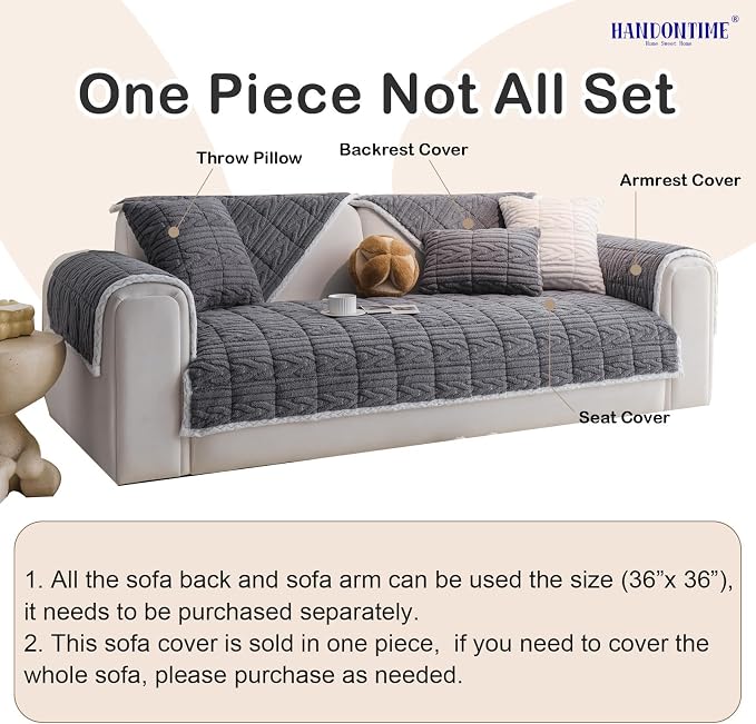 HANDONTIME Fuzzy Dog Couch Cover Washable, Pet-Friendly Sofa Covers Non-Slip Geometric Jacquard Pet Protector Furniture Cover for 3 Cushion Sofa Cozy Fuzzy Dog Mat for Couch (Grey, 35.4" x 70.9")