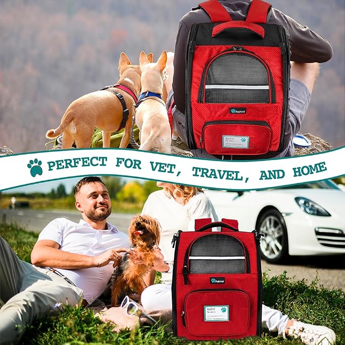 PetAmi Dog Backpack Carrier for Small Medium Dogs Large Cats up to 18 lbs, 2 Side Entry, Structured No-Collapse Frame, Airline Approved Ventilated Pet Backpack for Hiking Camping Travel Vet, Red