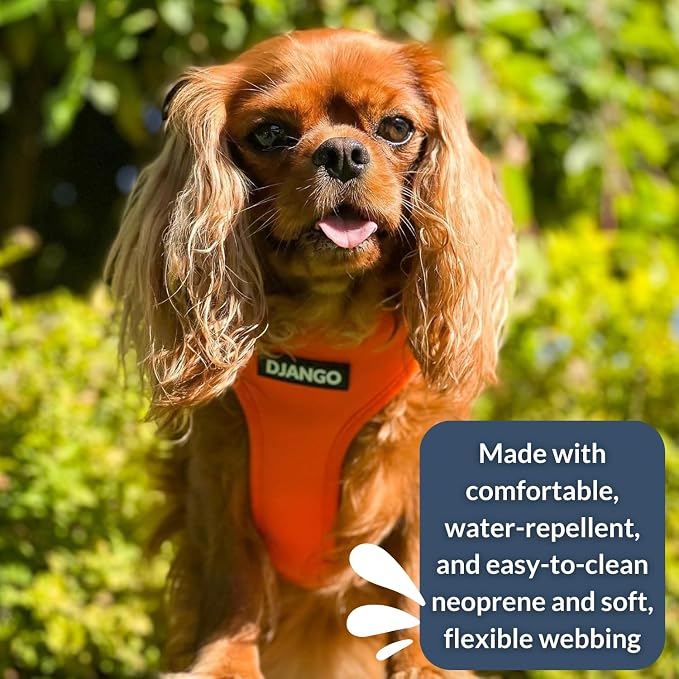 Adventure Dog Harness - Stylish, & Durable Large Dog Harness for Outdoor Adventures and Everyday Wear - Sunset Orange Neoprene Adjustable Harness for Dogs with Reflective Piping & Brass D-Ring