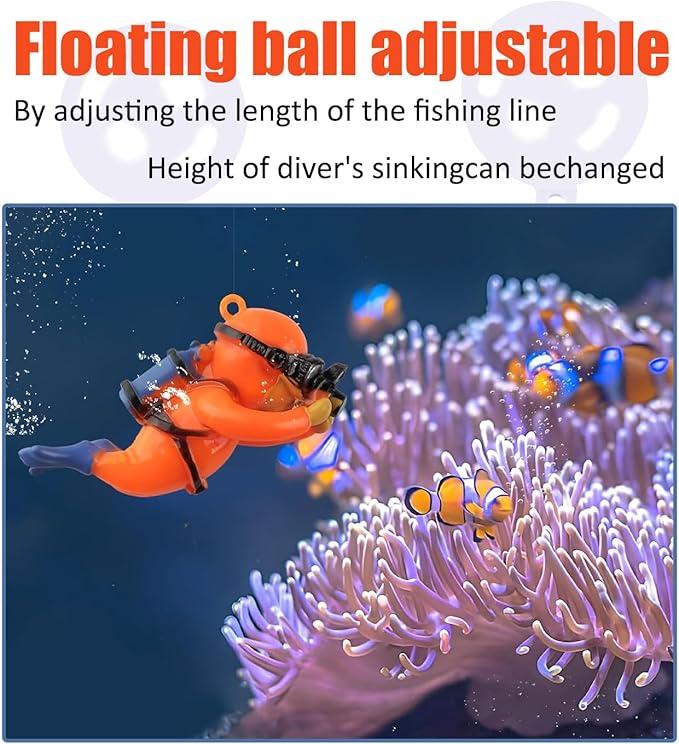 2-Pack Tank Decorations, Cute Little Diver, Aquarium Decoration Accessories Ornaments with Float Ball, Playmate for Tank Suitable for All Kinds of Fish and Tanks (Orange)