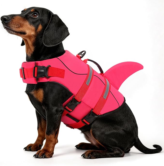 Dog Life Jacket High Flotation, Reflective Dog Life Vest for Swimming, Adjustable Dogs Life Preserver Rescue Handle Spring Summer Pool for Small, Medium, Large Dogs (Rosepink,XS)