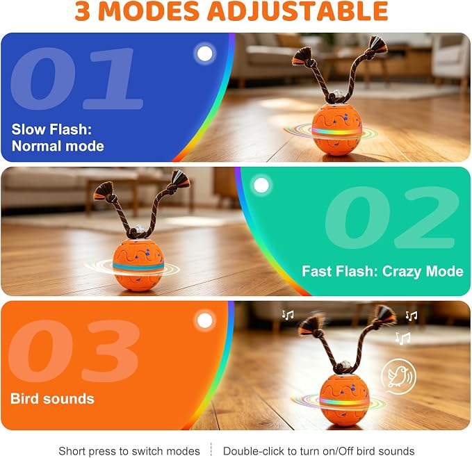 Interactive Dog Toy, Automatic Moving Dog Balls Smart Herding Ball for Dogs with Birdsong E-TPU Material, IPX7 Waterproof (Orange)
