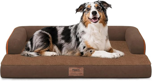Orthopedic Washable Dog Bed with Bolster for Large Sized Dogs | Pillow Support for Neck Relief, Egg Crate Foam, Waterproof Liner, Anti-Slip Bottom, Machine Washable Cover, 38 x 25 Inch