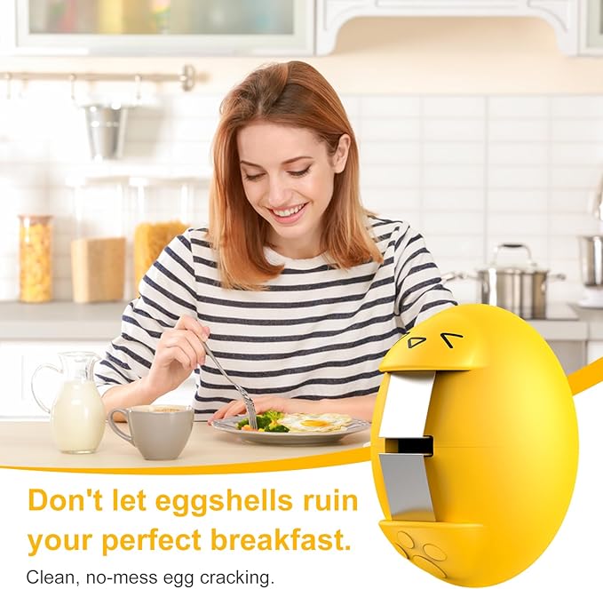 Egg Cracker, Silicone Egg Shell Opener, Cute Egg Shaped Design, Opens Eggs with Ease, A Little Happiness Boost for Your Kitchen (1, Yellow)