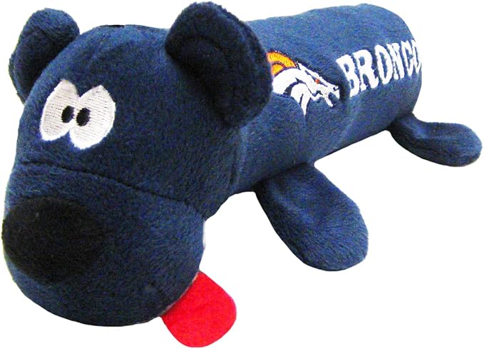 NFL Denver Broncos PET GIFT BOX with 2 Licensed DOG TOYS, 1 Logo-engraved NATURAL DOG TREAT, 1 NFL JERSEY, 1 NFL Puppy Training Bells & 1 Car Seatbelt