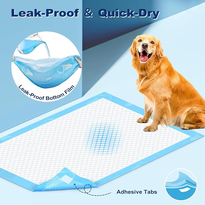 MIZOK XXL Pee Pads for Dogs Super Absorbent Extra Heavy Duty 36x36in 30Ct | Thick Blue Wee Wee Pads for Dogs with Jellyfish Prints Feature Adhesive Tabs and Leak Proof Layers for Potty Training