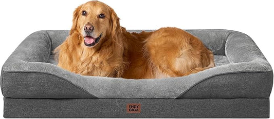 EHEYCIGA Orthopedic XL Dog Bed for Large Sized Dog, 48x35 Inch Extra Large Memory Foam Dog Couch Bed with Sides, Waterproof Liner & Washable Removable Cover, Bolster Pet Sofa, Grey