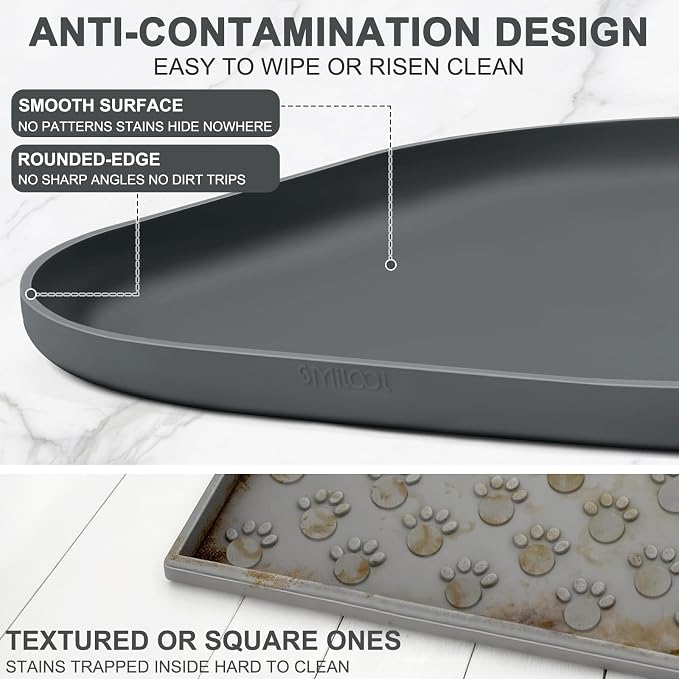 SMILOOL Waterproof Silicone Pet Food Mat with Raised Edge for Dog & Cat | 12" x 12" Non-Slip Small Pet Feeding Mats with Lip for Food & Water Bowl, Food Grade, Easy Cleaning, Dark Gray