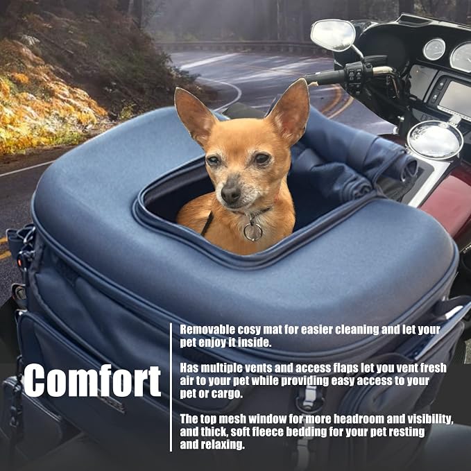 Motorcycle Dog Carrier, Portable Pet Carrier Pet Travel Bag Cat Carrier Crate for Harley Street Glide Road King Touring TrikeTriumph Tiger 900 BMW F650GS (Black)