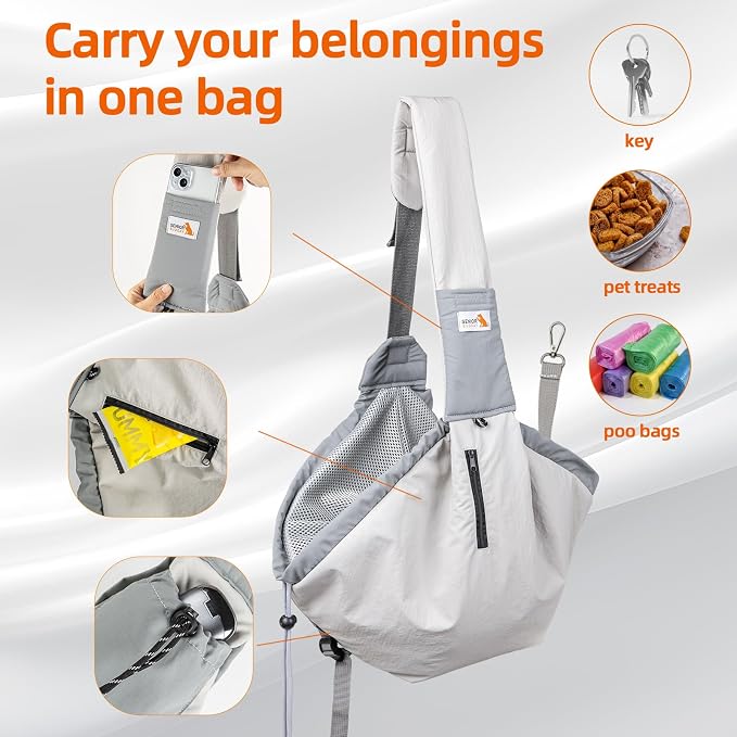 Dog Carrier Sling, Dog Carriers for Small Dogs Up to 20lbs, Grey | Puppy Sling, Cross Body Carrying Bag, Soft Front Pouch, Adjustable Shoulder Strap, Breathable Mesh Pet Backpack for Hiking