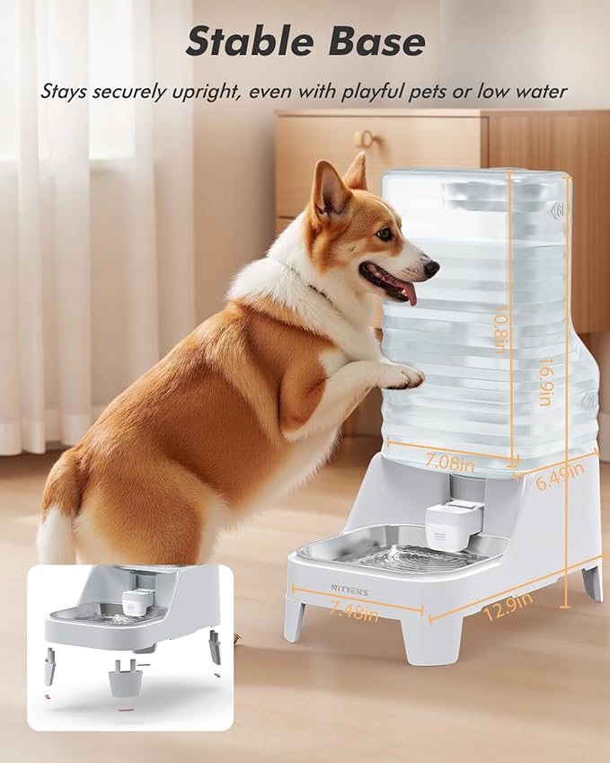 Automatic Dog Water Bowl Dispenser with Patented Faucet - 6L Large Gravity Cat Water Dispenser with Handle, Filter & Adjustable Base, Wide Mouth for Easy Clean, BPA-Free, Stainless Steel Pet Waterer