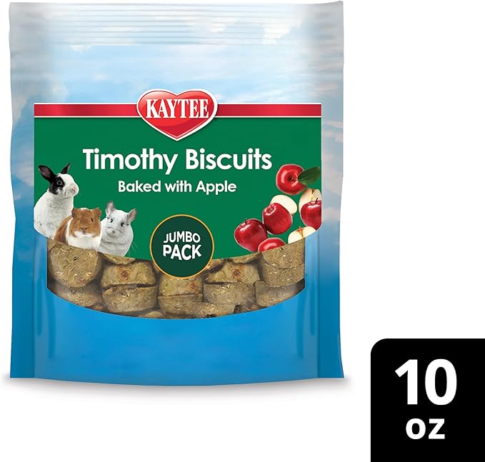 Kaytee Timothy Biscuits Baked Treat with Apple for Rabbits, Guinea Pigs, Chinchillas, Hamsters, Gerbils, and Mice, 10 oz