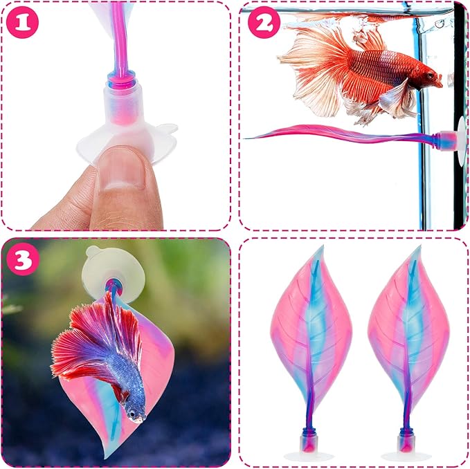 WILLBOND 2 Pcs Pink Silicone Betta Fish Bed Leaf Hammock Betta Fish Tank Accessories Decorations for Aquarium Ornaments, Practical Resting Spot, Comfortable and Safe