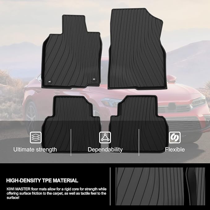 KIWI MASTER Floor Mats for 2022-2026 Honda Civic/Acura Integra, OEM Replacement 08P17-T20-110, Custom Fit All Weather Car Mats, Heavy Duty TPE Floor Liners, Front & Rear 2 Row, Black