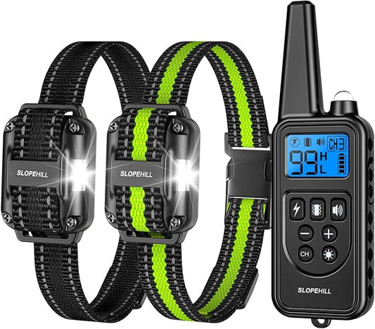 SLOPEHILL Dog Training Collar with Remote, 4200FT Electronic Dog Shock Collar with Beep, Vibration, Shock, Light and No Shock Mode, Electric Training Collar for Small Medium Large Dogs (Black Green)