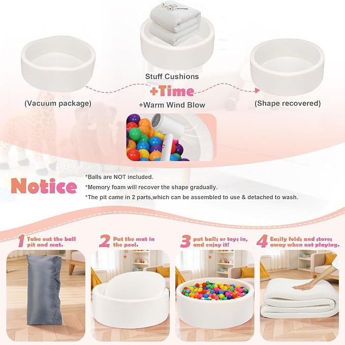 Imitation Teddy Foam Ball Pits 35.4"x 11.8" Soft Round Playpen for Toddlers Pets with Soft Memory Sponge for Babies Indoor and Outdoor Game White(Balls not Included)
